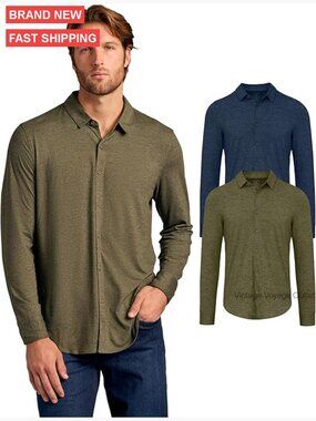 Men's Long Sleeve Button Down Shirt Slim Fit Stretch Comfort Casual Dress